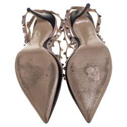 Pre Owned Valentino Black/Pink Leather Rockstud Sandals Size 41