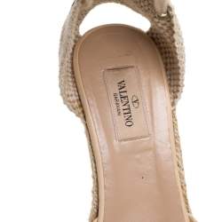 Pre Owned Valentino Beige Lace And Knit Fabric  Espadrille Wedge Sandals Size 38