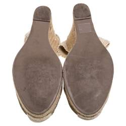 Pre Owned Valentino Beige Lace And Knit Fabric  Espadrille Wedge Sandals Size 38