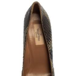 Valentino Multicolor Python Rockstud Round Toe Platform Pumps Size 38