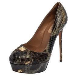 Valentino Multicolor Python Rockstud Round Toe Platform Pumps Size 38