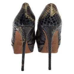 Valentino Multicolor Python Rockstud Round Toe Platform Pumps Size 38