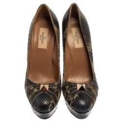 Valentino Multicolor Python Rockstud Round Toe Platform Pumps Size 38