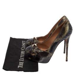 Valentino Multicolor Python Rockstud Round Toe Platform Pumps Size 38