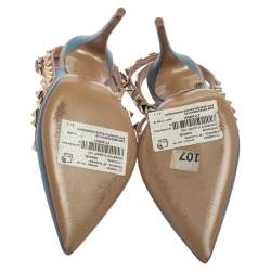 Pre Owned Valentino Blue/Beige Leather Rockstud Ankle Strap Sandals Size 36