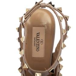 Pre Owned Valentino Blue/Beige Leather Rockstud Ankle Strap Sandals Size 36