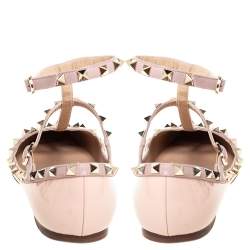 Pre Owned Valentino Beige Patent Leather T Strap Rockstud Pointed Toe Ballet Flats Size 39.5