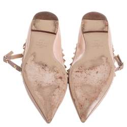 Pre Owned Valentino Beige Patent Leather T Strap Rockstud Pointed Toe Ballet Flats Size 39.5