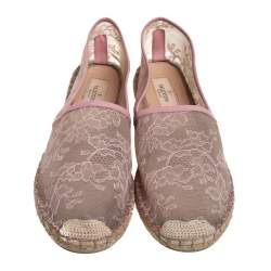 Valentino Beige/Pink Leather And Lace Espadrilles Flats Size 40