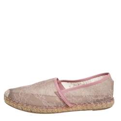 Valentino Beige/Pink Leather And Lace Espadrilles Flats Size 40