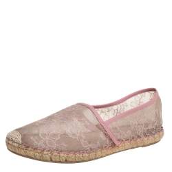 Valentino Beige/Pink Leather And Lace Espadrilles Flats Size 40