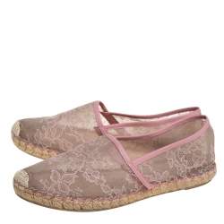Valentino Beige/Pink Leather And Lace Espadrilles Flats Size 40