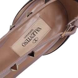 Pre Owned حذاء كعب عالي فالنتينو نيو مرصع روكستد دورساي جلد بيج و أسود مقاس 39.5