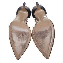 Pre Owned حذاء كعب عالي فالنتينو نيو مرصع روكستد دورساي جلد بيج و أسود مقاس 39.5