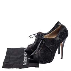 Valentino Black Leather Floral Embroidered Peep Toe Ankle Booties Size 40