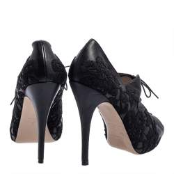 Valentino Black Leather Floral Embroidered Peep Toe Ankle Booties Size 40