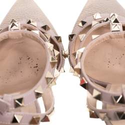 Pre Owned Valentino Metallic Pink Leather Rockstud Pointed Toe Sandals Size 37.5