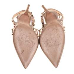 Pre Owned Valentino Metallic Pink Leather Rockstud Pointed Toe Sandals Size 37.5