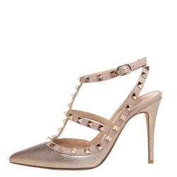 Pre Owned Valentino Metallic Pink Leather Rockstud Pointed Toe Sandals Size 37.5