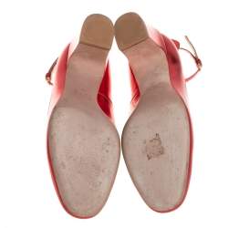 Pre Owned Valentino Metallic Red Leather Tango Block Heel Ankle Strap  Pumps Size 39