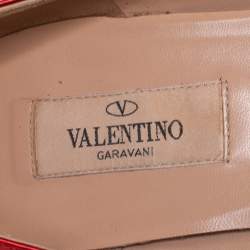 Pre Owned Valentino Metallic Red Leather Tango Block Heel Ankle Strap  Pumps Size 39