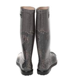 Pre Owned Valentino Black/Beige Lace Print Rubber Rain Boots Size 36