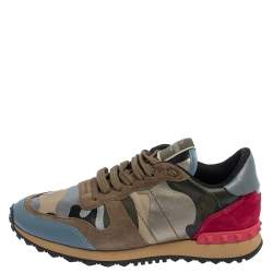 مملوكة مسبقًا حذاء رياضي فالنتينو روكرونر سويدي وكانفاس متعدد الألوان كاموفلاغ منخفض من أعلى مقاس 38