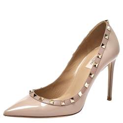 Valentino Beige Patent Leather Rockstud Pointed Toe Pumps Size 