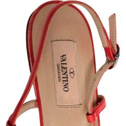 Pre Owned Valentino Red Leather Floral Flat Sandals Size 38.5