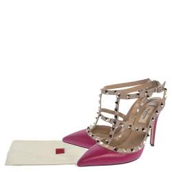 مملوكة مسبقًا صندل فالنتينو جلد بيج /وردي سيور مرصعة روكستد مقدمة مدببة مقاس 37