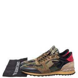 Pre Owned Valentino Leather, Suede Multicolor Camouflage Rockrunner Sneaker Size 40