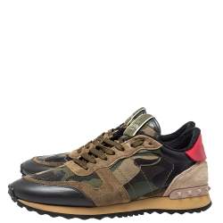 Pre Owned Valentino Leather, Suede Multicolor Camouflage Rockrunner Sneaker Size 40
