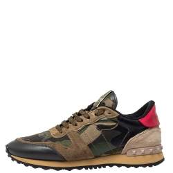 Pre Owned Valentino Leather, Suede Multicolor Camouflage Rockrunner Sneaker Size 40