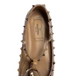 Pre Owned Valentino Beige Leather Rockstud Ankle Strap Ballet Flats Size 38 