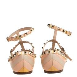 Pre Owned Valentino Multicolor Leather Rockstud Ankle Cuff Ballet Flats Size 37