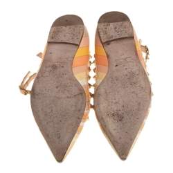 Pre Owned Valentino Multicolor Leather Rockstud Ankle Cuff Ballet Flats Size 37