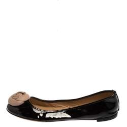 Valentino Black/Beige Patent And Leather  Roses Ballet Flats Size 40