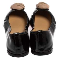 Valentino Black/Beige Patent And Leather  Roses Ballet Flats Size 40