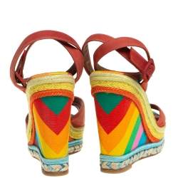 Pre Owned Valentino Red Suede Criss Cross Wedge Espadrille Sandals Size 38
