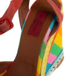 Pre Owned Valentino Red Suede Criss Cross Wedge Espadrille Sandals Size 38