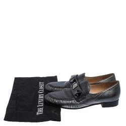 Pre Owned Valentino Metallic Grey Leather Rockstud Loafers Size 36