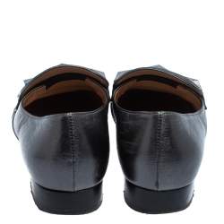 Pre Owned Valentino Metallic Grey Leather Rockstud Loafers Size 36