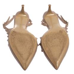 مملوكة مسبقًا Valentino Beige Leather Rockstud D'orsay Slingback Sandals Size 37.5