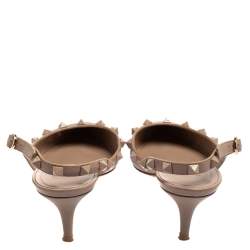 مملوكة مسبقًا Valentino Beige Leather Rockstud D'orsay Slingback Sandals Size 37.5