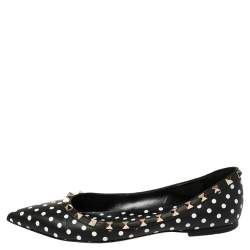 Pre Owned Valentino Black/White Leather Polka Dot Rockstud Ballet Flats Size 39