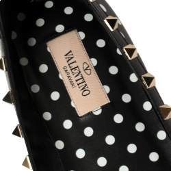 Pre Owned Valentino Black/White Leather Polka Dot Rockstud Ballet Flats Size 39