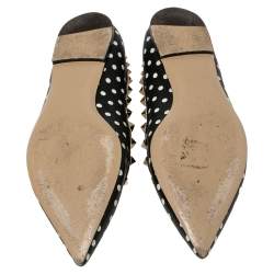 Pre Owned Valentino Black/White Leather Polka Dot Rockstud Ballet Flats Size 39