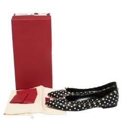 Pre Owned Valentino Black/White Leather Polka Dot Rockstud Ballet Flats Size 39