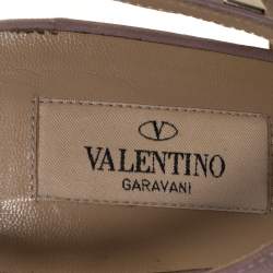 Pre Owned Valentino Beige Patent And Leather Rockstud Ankle Strap Sandals Size 39.5