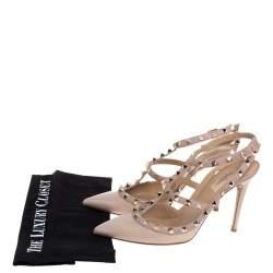 Pre Owned Valentino Beige Patent And Leather Rockstud Ankle Strap Sandals Size 39.5